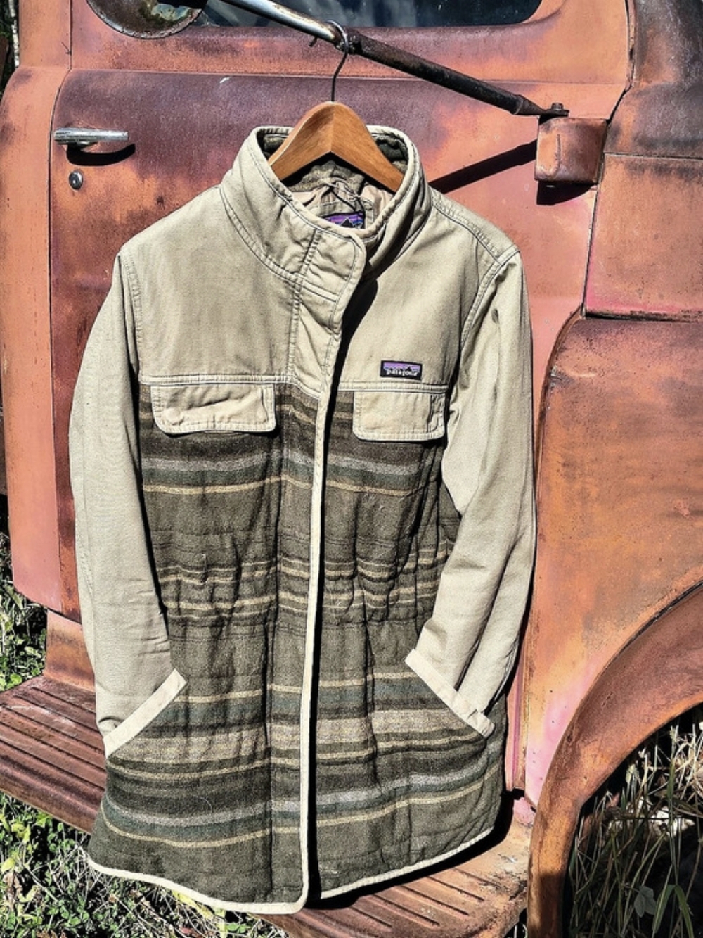Patagonia Women's Reversible Shelled Synchilla Jacket Striped Utility Jacket